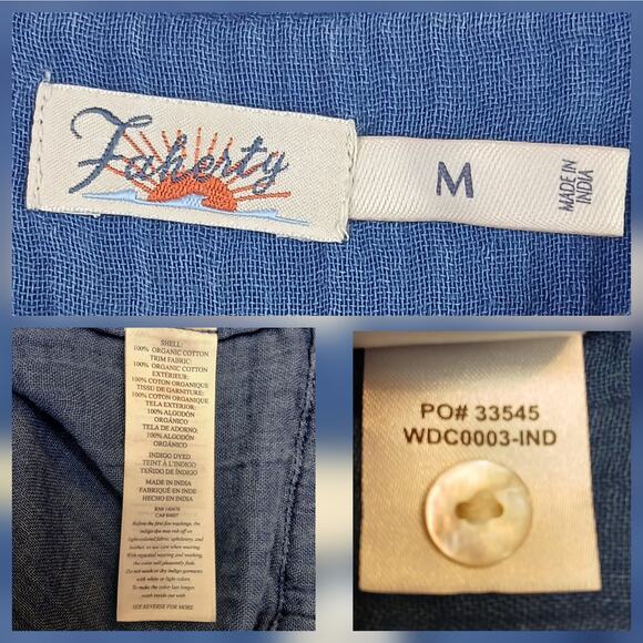 Faherty Women's SZ M 100% Organic Cotton Isha Linen Mini Dress In Indigo Pockets - Picture 8 of 8